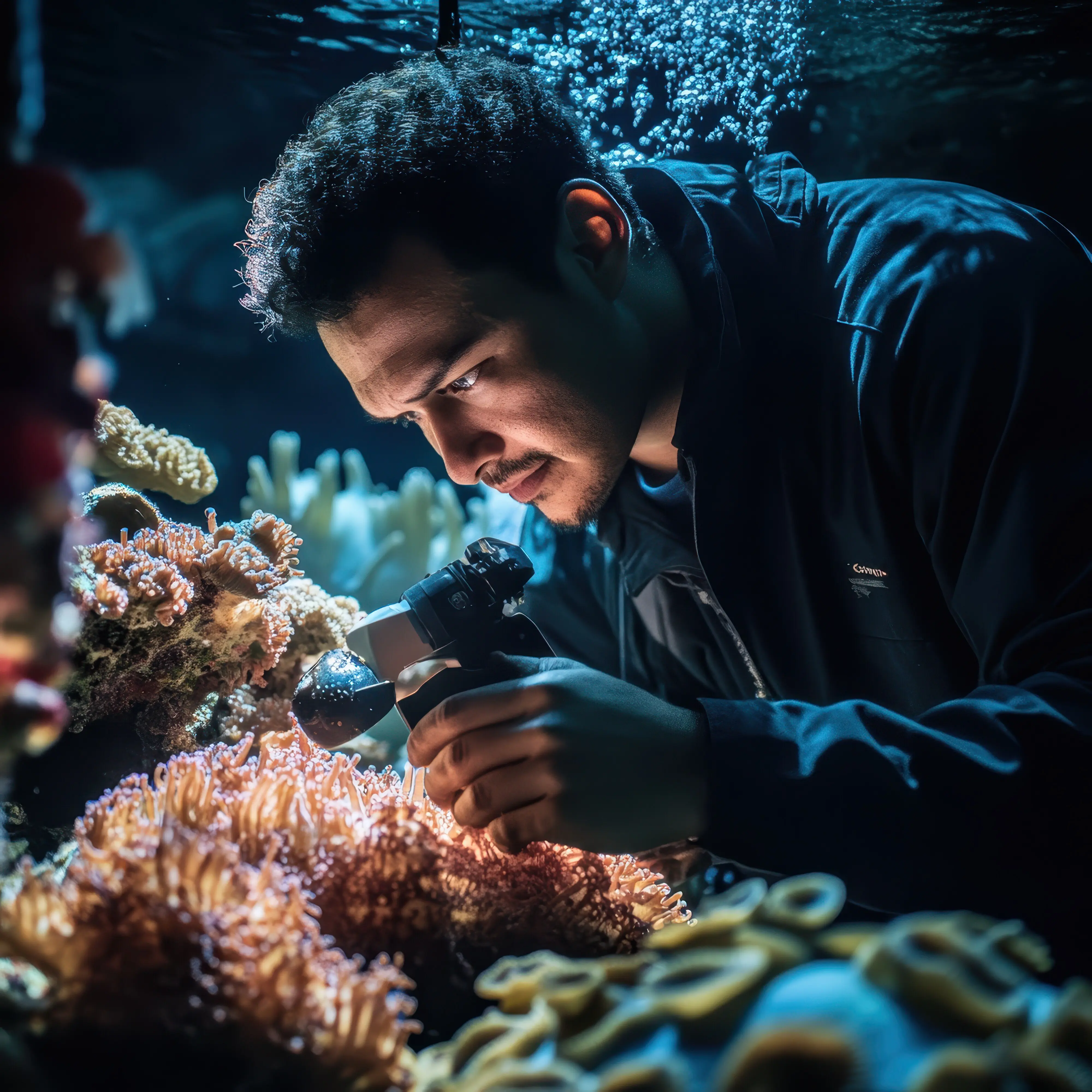 Meeresbiologe, der das Meeresleben untersucht